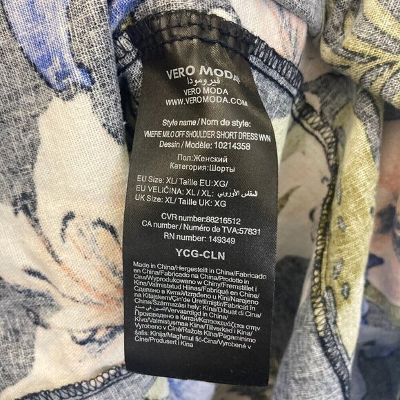 Vero Moda Milo Off Shoulder Linen Blend Dress Sz XL Tropical Resort Floral Dress - Picture 5 of 12